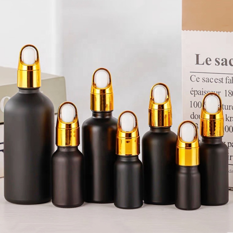 Cosmetic Packaging Containers 5ml 10ml 15ml 20ml 30ml 50ml 100ml Matte Black Glass Serum Dropper for Essential Oil