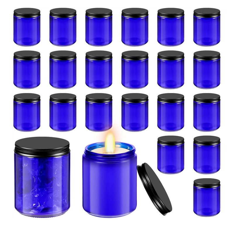 8 oz Blue Glass Jars With Black Metal Lids Round Empty Candle Making Jar Candle Jars Leakproof Canning Body Butter Containers