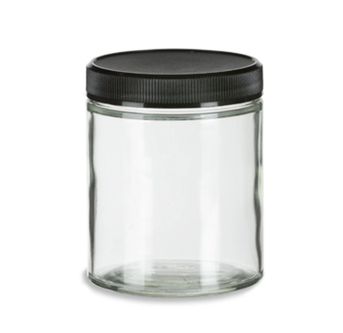 Hot Selling 8oz Wide Mouth Amber Straight Side Round Glass Jar With Black Lids glass bottle