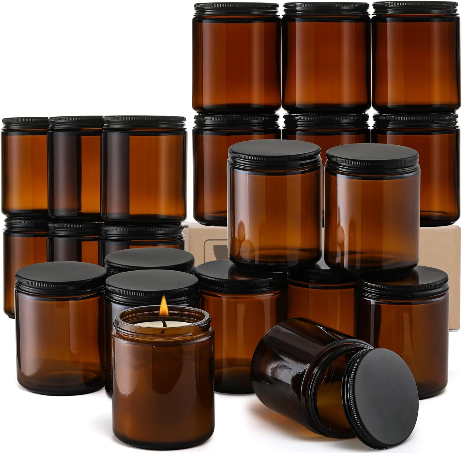 Wholesale 4oz 16oz Amber Glass Candle Jars Scented Candle Making Glass Jar Round Candle Containers With Lid