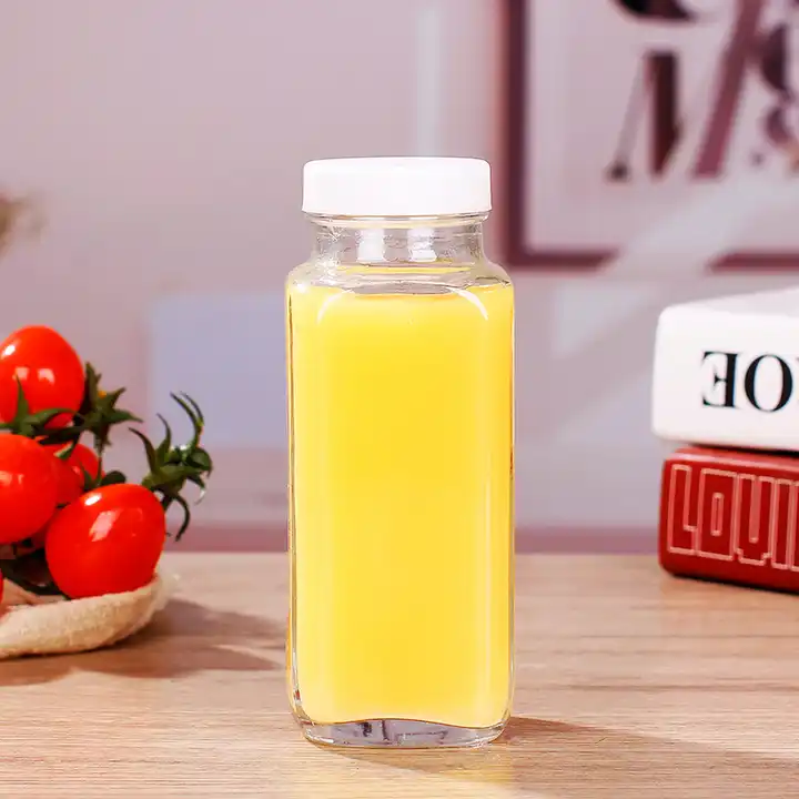 2oz 60ml 120ml 300ml 500ml Empty French Square Shot Glass Bottles for Fresh Juice With Plastic Lid