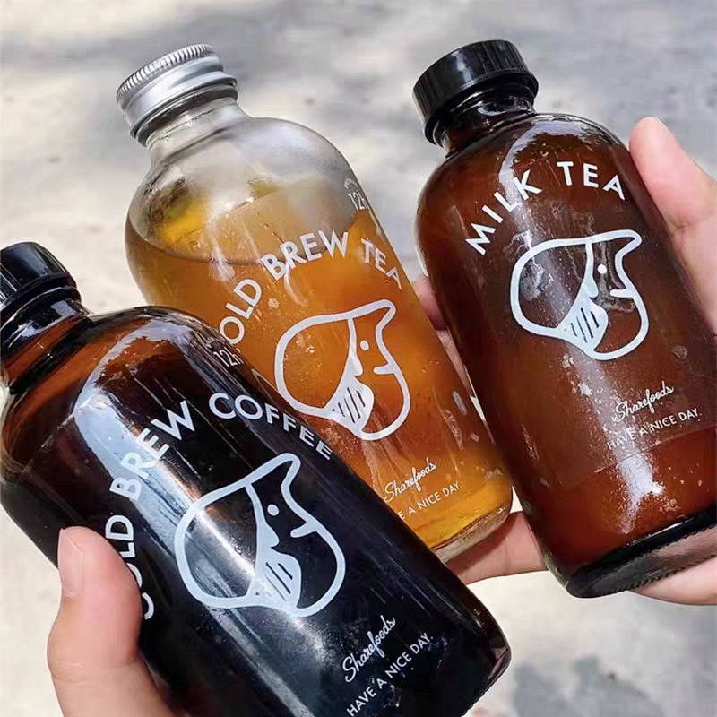 Boston Round Frosted Glass Bottle Boston Kombucha 250ml 350ml 500ml 4oz 8oz 16oz Beverage Juice Round Glass Bottle W/ Cap