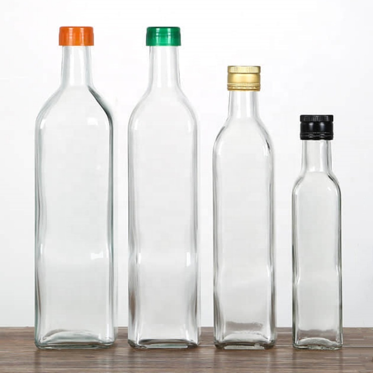 Food Grade Olive Oil Packaging 250ml 500ml 750ml 1000ml Empty Square Clear Dark Green Olive Oil Glass Bottle