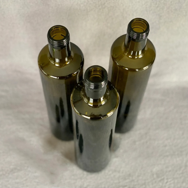 Factory Produced Luxury Dark Amber Round Empty Cooking Olive Oil Glass Bottle with Lid