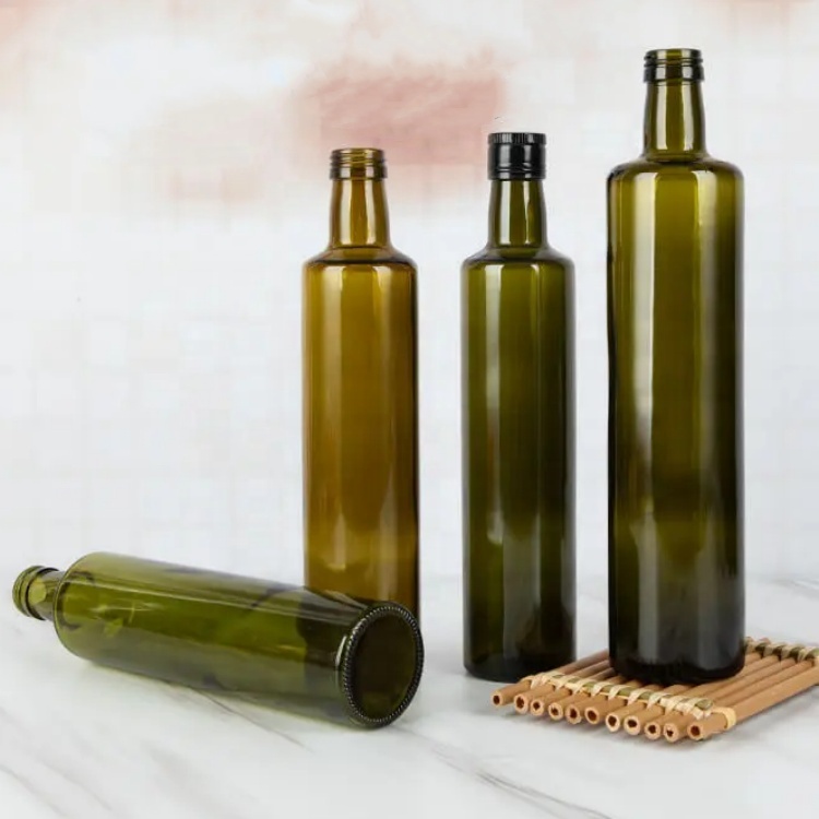 250ml 500ml 750ml 1L Empty Glass Olive Oil Cooking  Bottles round square Virgin Sauce Olive Oil  Bottle With Aluminum Caps