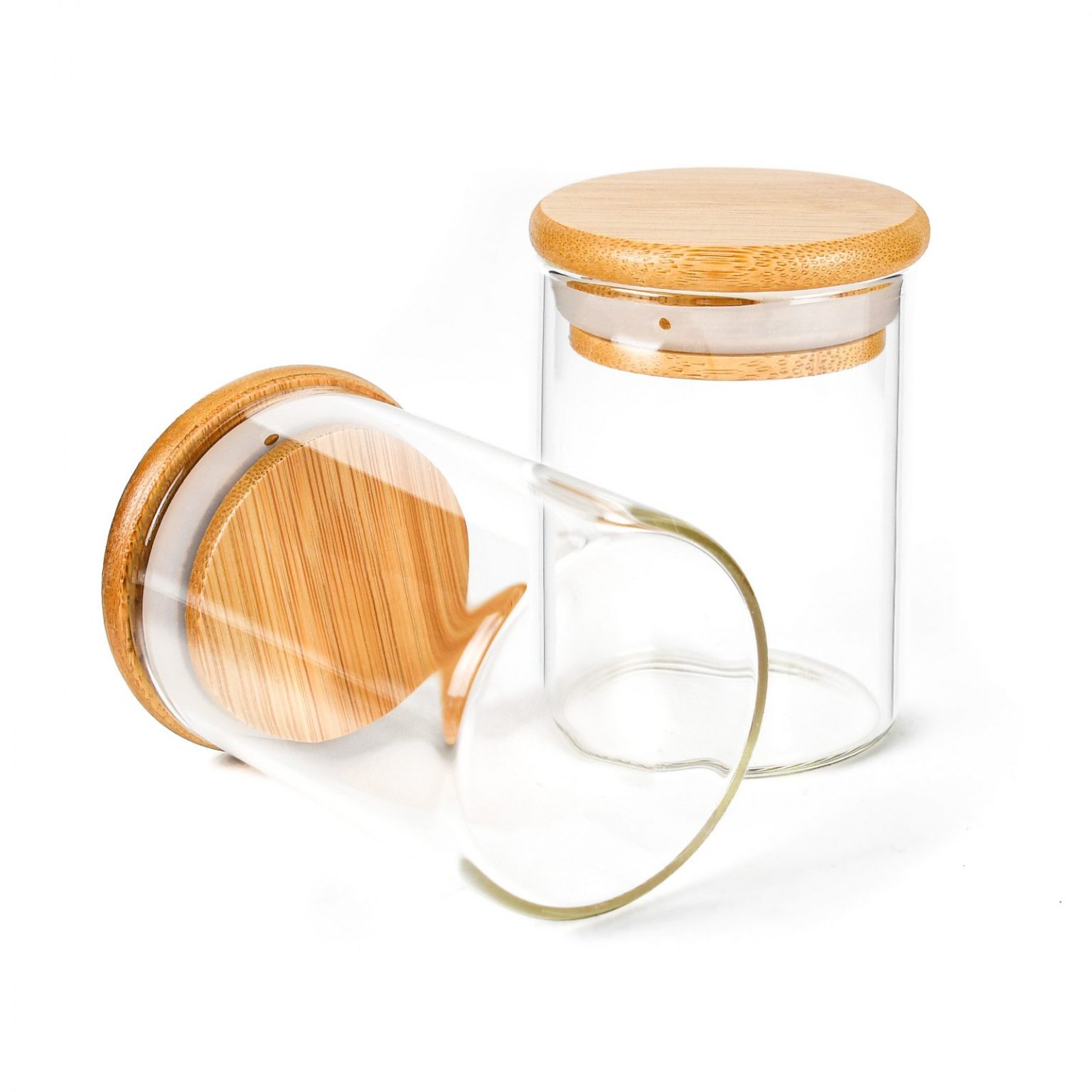 Borosilicate Glass Storage Jar With Bamboo Lid for Tube Shaped Glass Storage Jar for Glass Spice Jar With Wooden Lid
