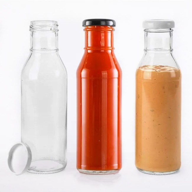 Wholesale Empty 8OZ 12oz Hot Sauce Chilli Glass Bottle for Salad Dressing Tomato Sauce Ketchup Bottle With Plastic Lids