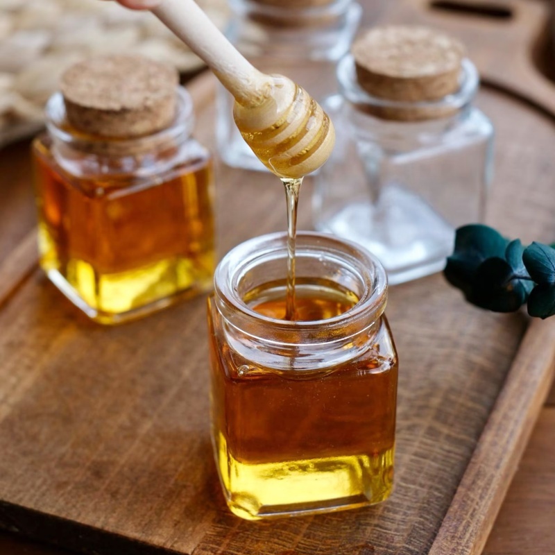 Square Glass Storage Jar 40ml Sauce Jam Honey Glass Container Bottle Jars With Wood Cork