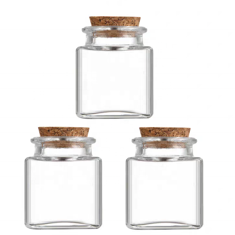3.4oz Factory Wholesale Square Food Storage Jars Mini Glass Honey Jar Transparent with Cork Lid for Kitchen Food Container