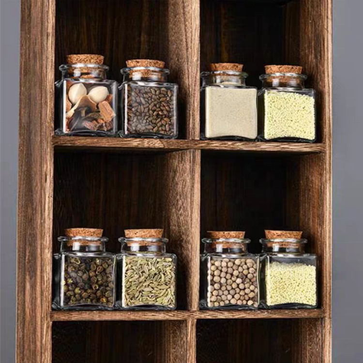 New Arrival Kitchenware Storage Empty 50ml Transparent Glass Spice Jar Square Spice Glass Jar With Cork
