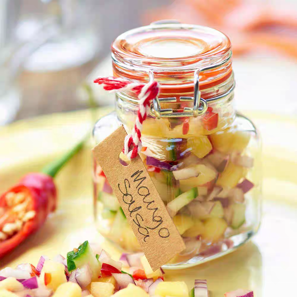 Round Food Container 90ml 100ml Air Seal Glass Airtight Kilner Jar With Metal Lock