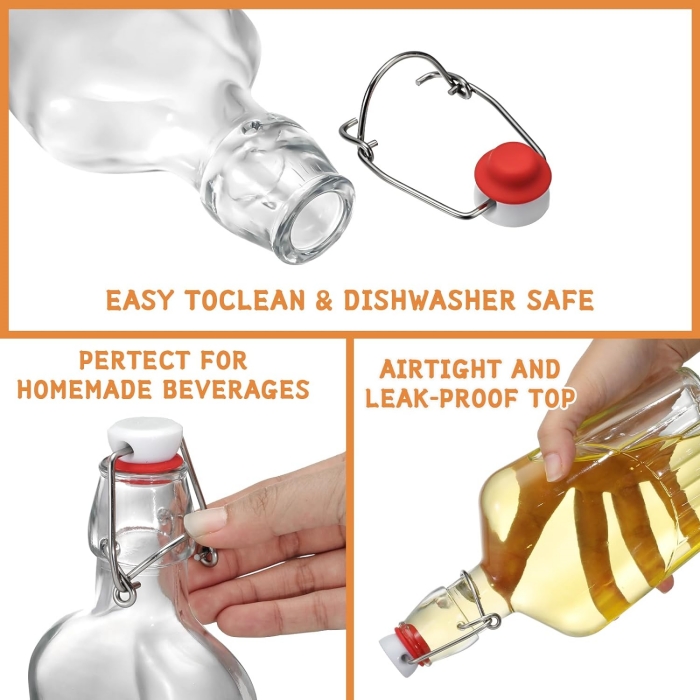 Glass 8.5 Ounce Pocket Flask Whisky Glass Flask Swing Top Glass Bottles for Homemade Vanilla Extract, Lemoncello, Kombucha