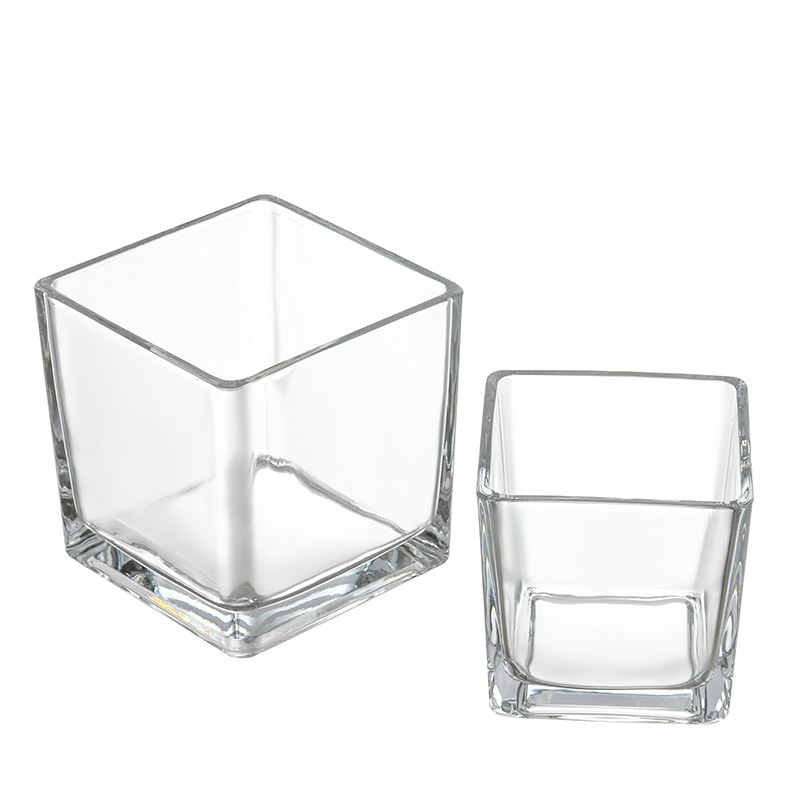 Square Glass Vase Clear Cube Decorative Glass Flower Vases  Candle Holder Vessel Bottle  for Living Room