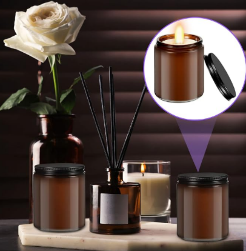 16 Oz Glass Jars With Lids for Candles Amber Cylinder Screw Top Glass Candle Holder With Metal Lid
