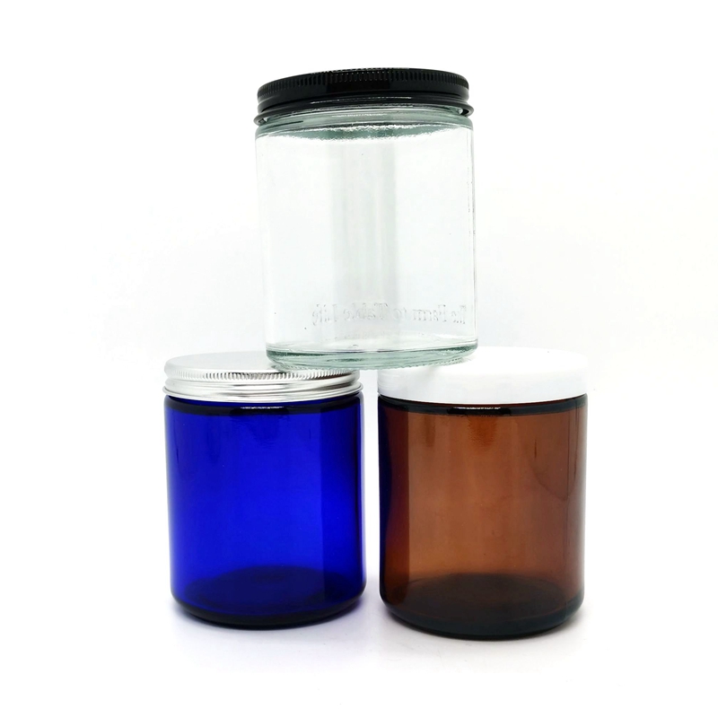Wholesale Empty 8oz 250ml Candle Cups Black Brown Amber Frosted Clear Green Blue Cylinder Glass Candle Jar With Lid