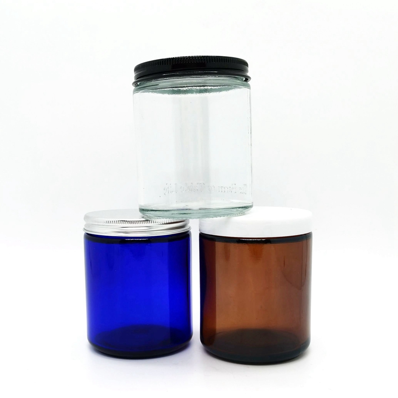 2oz 4oz 8oz 16oz Amber Clear Luxury Empty Straight Sided Glass Candle Jar With Screw Aluminum Gold/black/silver Lids
