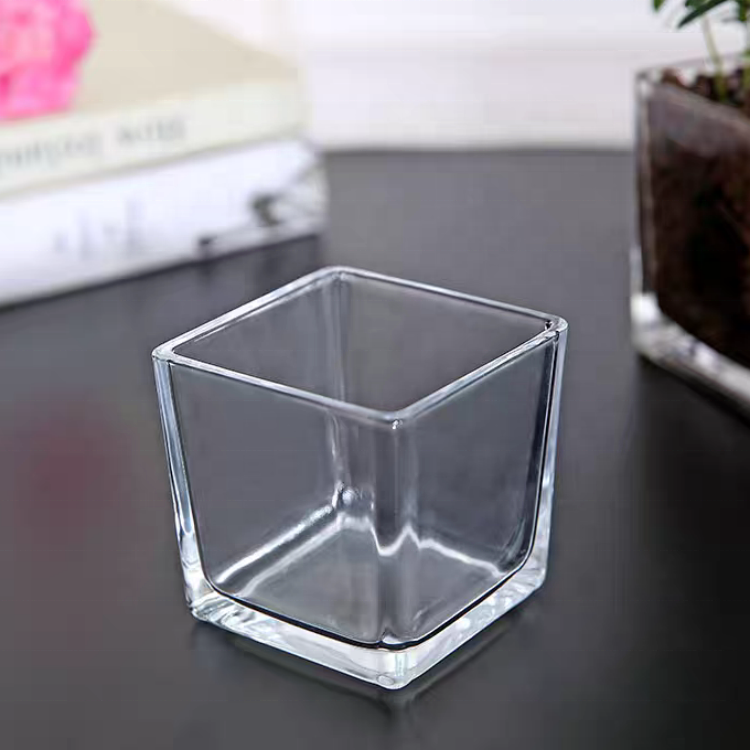 Wholesale Square Glass Candle Vessel Holder Decorated Modern Eco Friendly Straight Sided Scented Clear Square Candles Jars