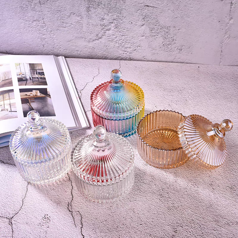Luxury Recyclable Ribbed Empty Clear Candle Container Glass Candle Jar With Lids for Making Candle