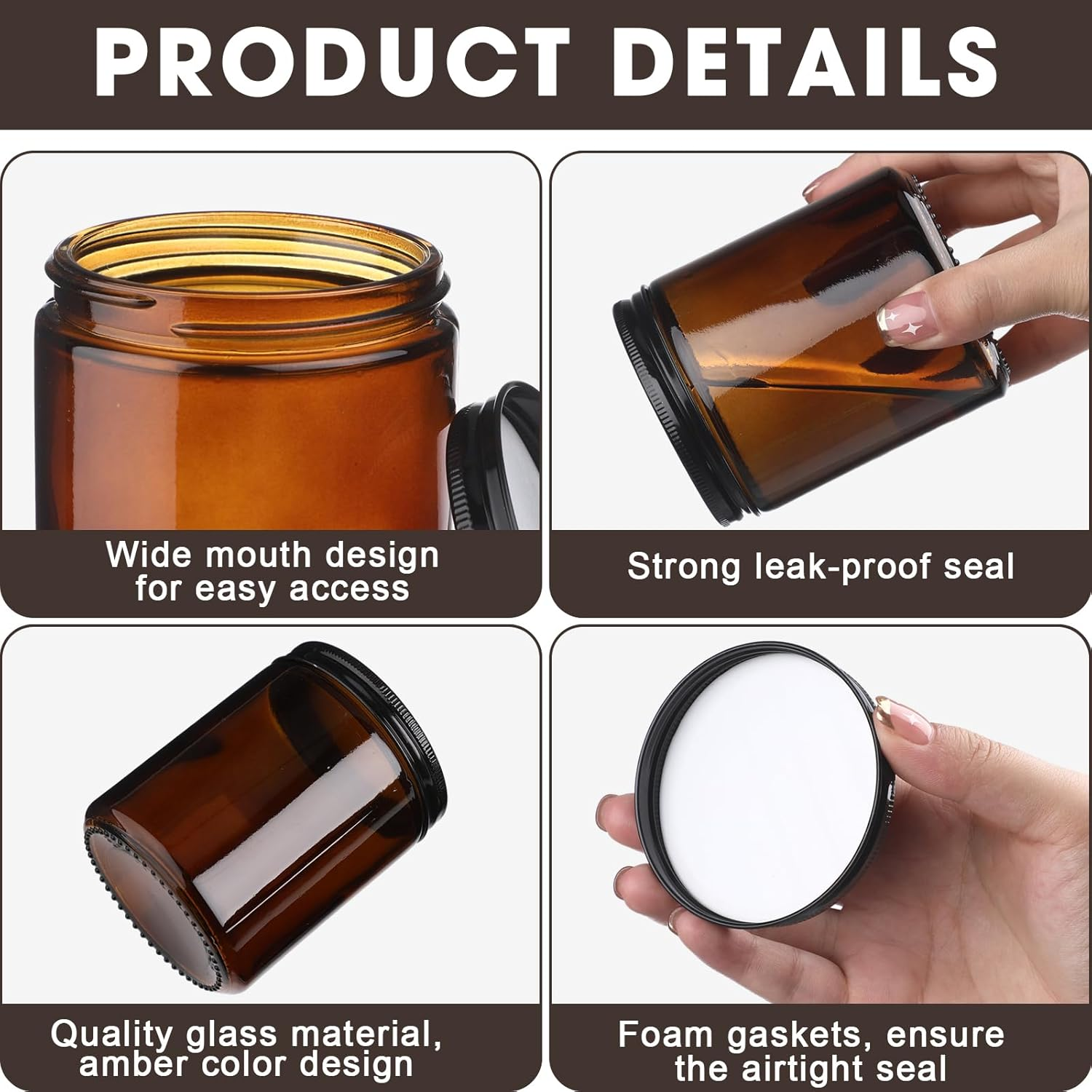 4oz 8oz  Luxury Clear Amber Blue Clear Reusable Empty Glass Candle Jars With Metal Lid for Candle Making