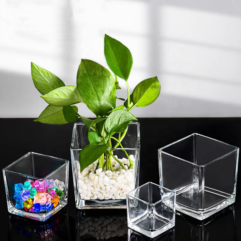 Home Decorative Square Glass Jar Clear Acrylic Glass Floor Square Flower Vase Wholesale