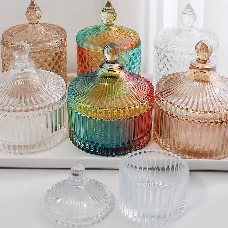 Custom Design Recyclable Fashion Iridescent Rainbow Empty Glass Candle Jar Color Luxury Holographic Candle Jar With Lid
