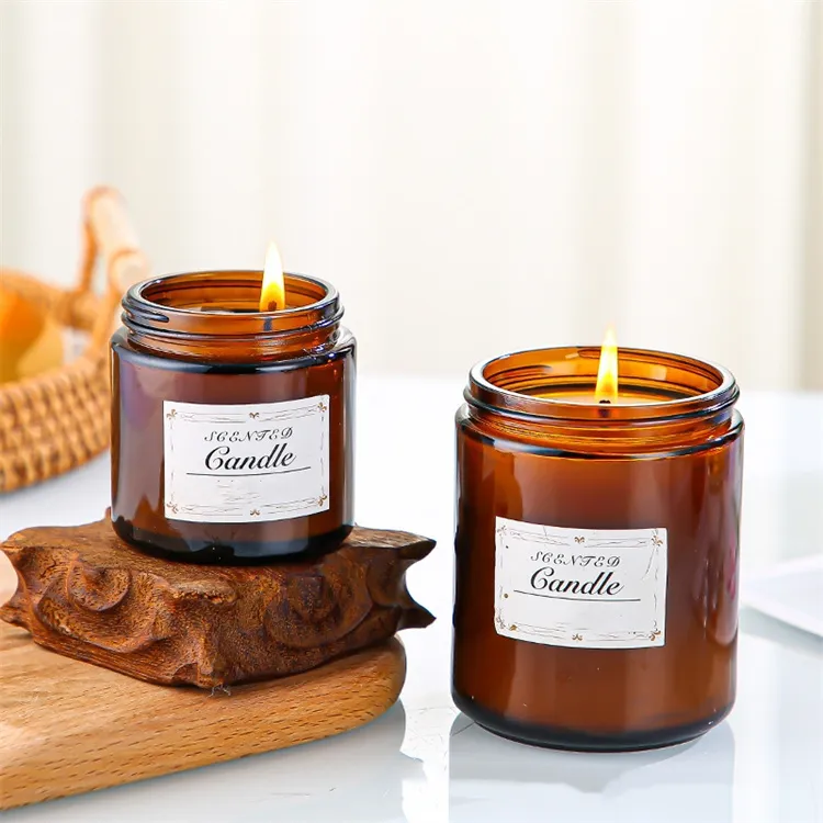 Empty 50ml 100ml 250ml 500ml Clear Amber Glass Candle Jar With Black Gold Aluminum Metal Lids Empty Jars for Candles
