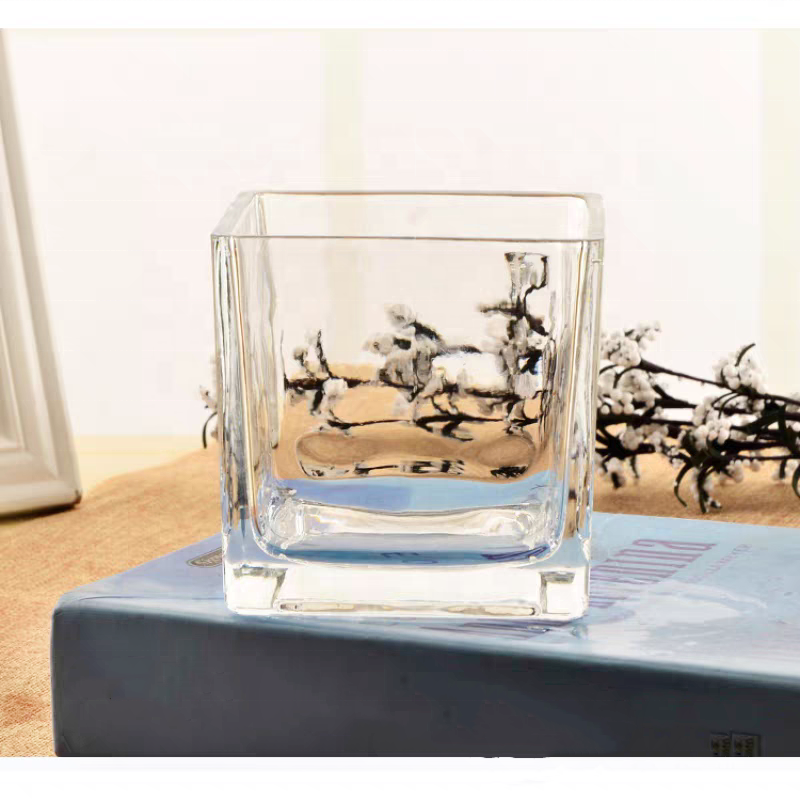 Wholesale 5oz 10oz 32oz 650ml Square Cube Glass Candle Jars Clear Large Candle Vessels for Fragrance Candles Making Diy Gift