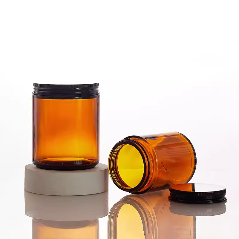 Custom Matte Cosmetic Skin Care Cream Candle Body Butter Amber Glass Jars With Lids