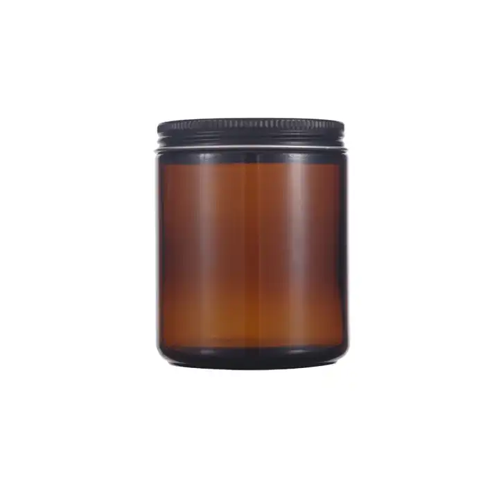 Hot Selling 4oz 8oz 16oz Wide Mouth Clear Amber Straight Side Round Glass Jar With Black Lids