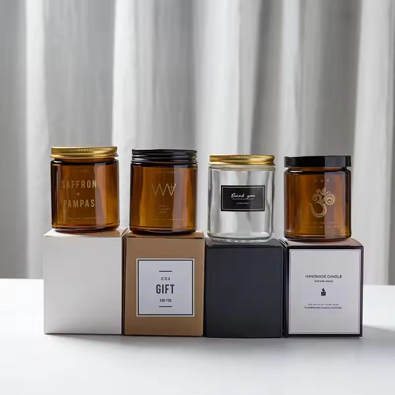 New Design 120ml 250ml Empty Cylinder Amber High Quality Glass Jar Candle Can With Black Aluminum Lid
