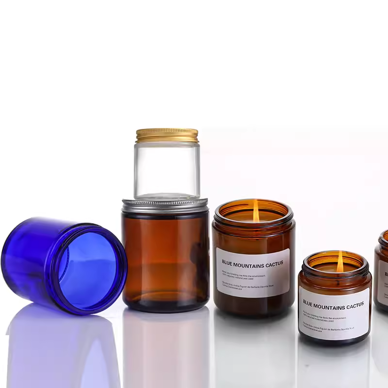 60ml 120ml 240ml 500ml Cosmetic Wide Mouth Face Eye Cream Jar Amber Candle Glass Jar With Gold Screw Lid