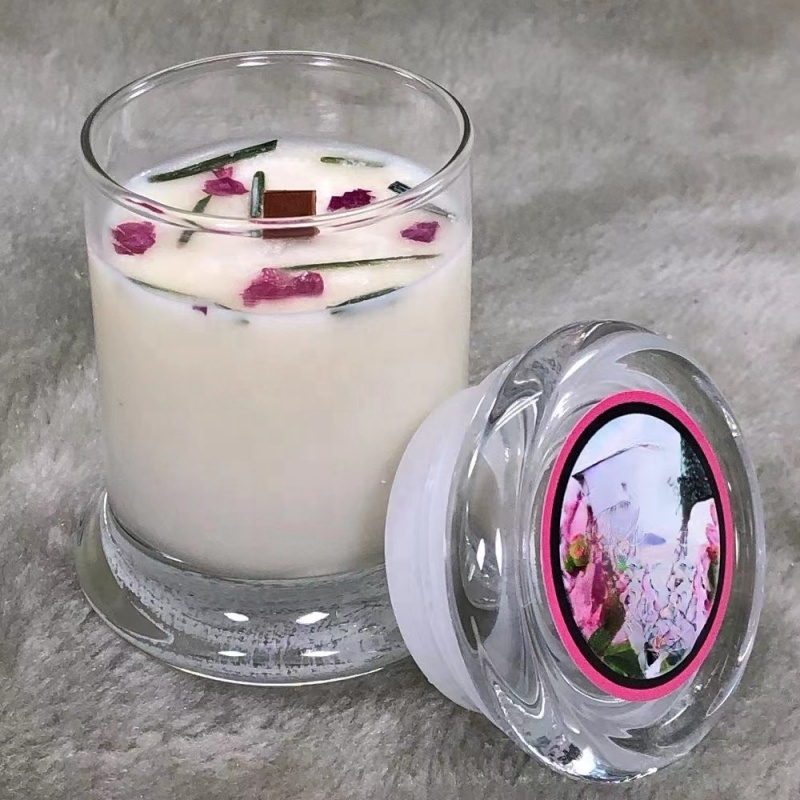 Custom Logo Scented Soy Candle Container 3oz 8oz 12oz 16oz Clear Libbey Status Jar With Flat Glass Lid