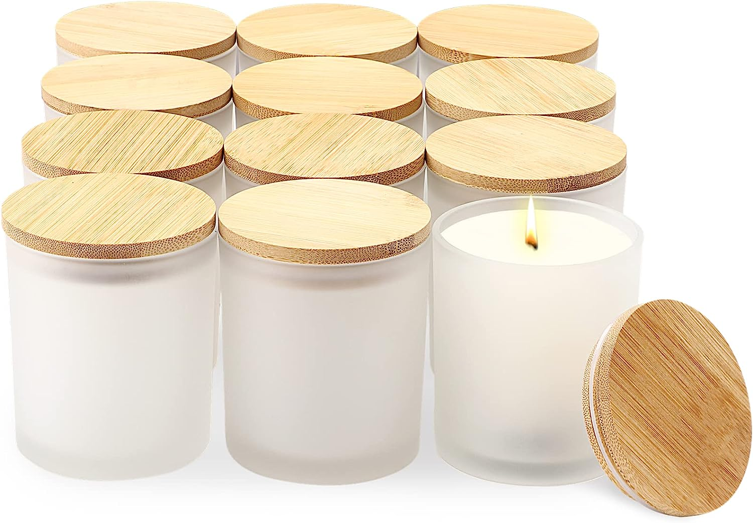 Empty Wholesale 10oz Clear Glass Candle Jar Vessel Containers With Bamboo Lid for Candle Making and Gift