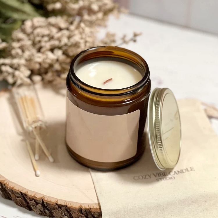 Wholesale Empty Candle Container Luxury Amber Glass Candle Jar With Lid 9oz