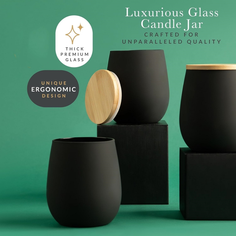 Bulk Candle Vessels Hot Sale 10oz 11oz 9oz Matte Black Glass Candle Jars With Black Wood Bamboo Lid for Massage Candle
