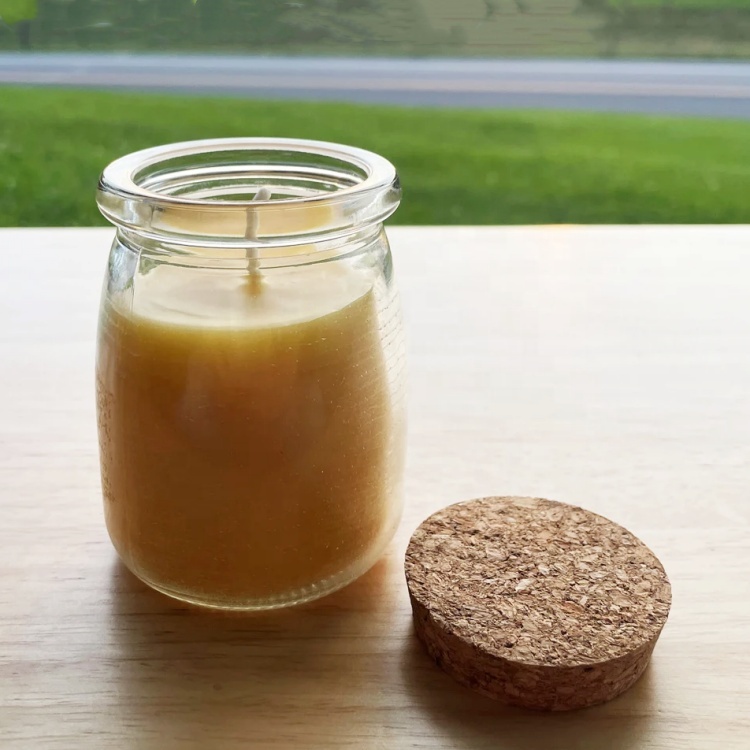 Wide Base Glass Candle Jar 100ml 200ml 300ml With Cork Lid for Homemade Wax Soy