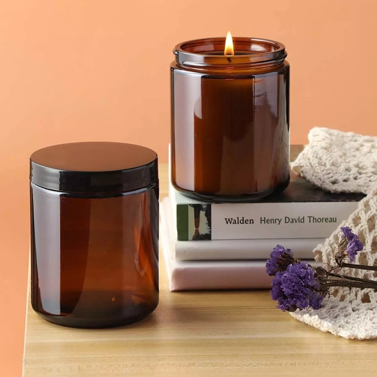 250ml 8 oz 8Oz Frosted Amber Glass Jars With Airtight Metal & Plastic & Unishell Lids for Candle, Food Storage , Spice