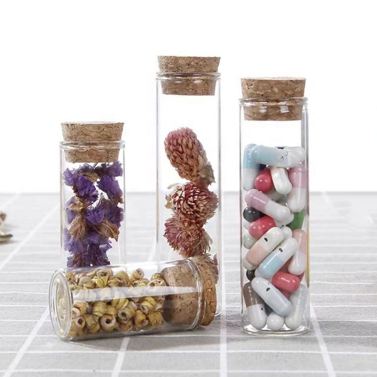 Hot Selling Clear Borosilicate Straight Sided 30mm Diameter Flat Bottom Glass Tube Vials Bottle With Wooden Cork Cap