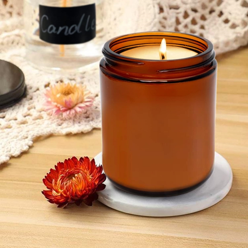Empty 250ml Glass Candle Making Jars 4 oz 8 oz Round Glass Jars With Black Lids 8oz Amber Candle Jars