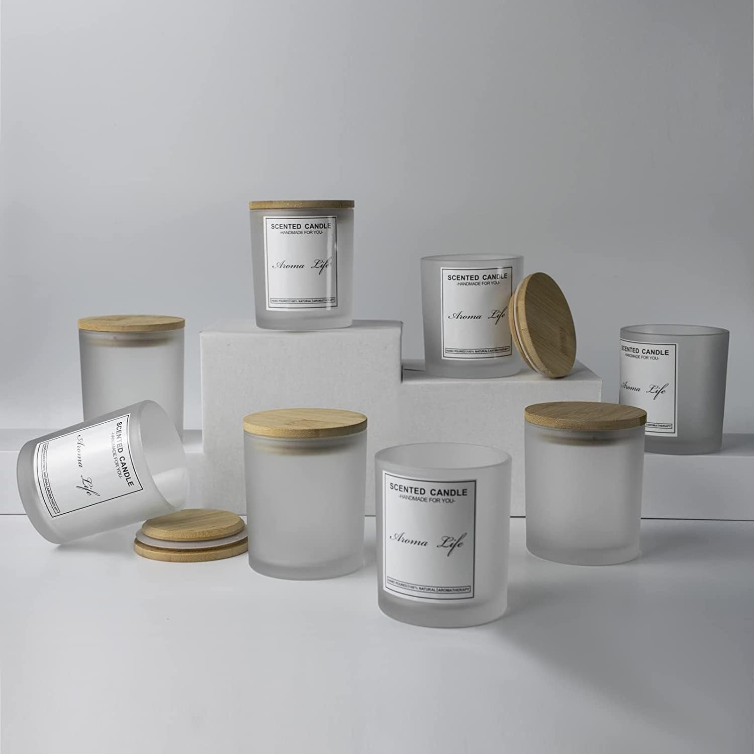 6 Oz 7oz Frosted Colored Glass Candle Jars and Cup With Airtight Bamboo Lids for Making Candles Bulk