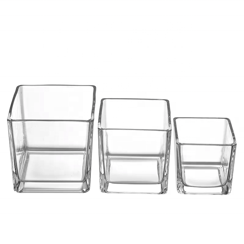 Wholesale Customized Transparent Candle Cups and Square Small Candle Jar Glass With Lid