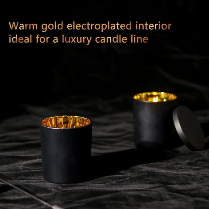 Customized Elegant Cylinder Matte Black and White Electroplated Gold Silver Inside Glass Candle Jars With Lid