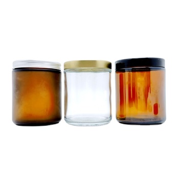 Empty 8 oz Canning Spice Powder Candle Jar 8oz 240ml Thick clear Blue Amber Round Glass Jars With Metal Lids