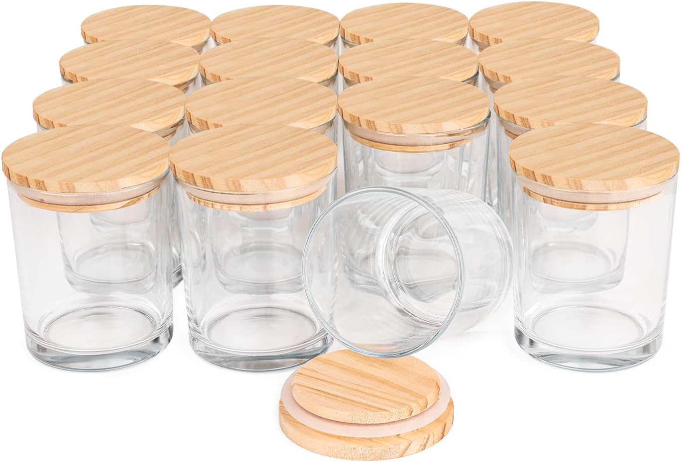 Wholesale Luxury Empty Clear 4oz 6oz 7oz  8oz 10oz 12oz Cylinder Glass Candle Jars With Wooden Lids