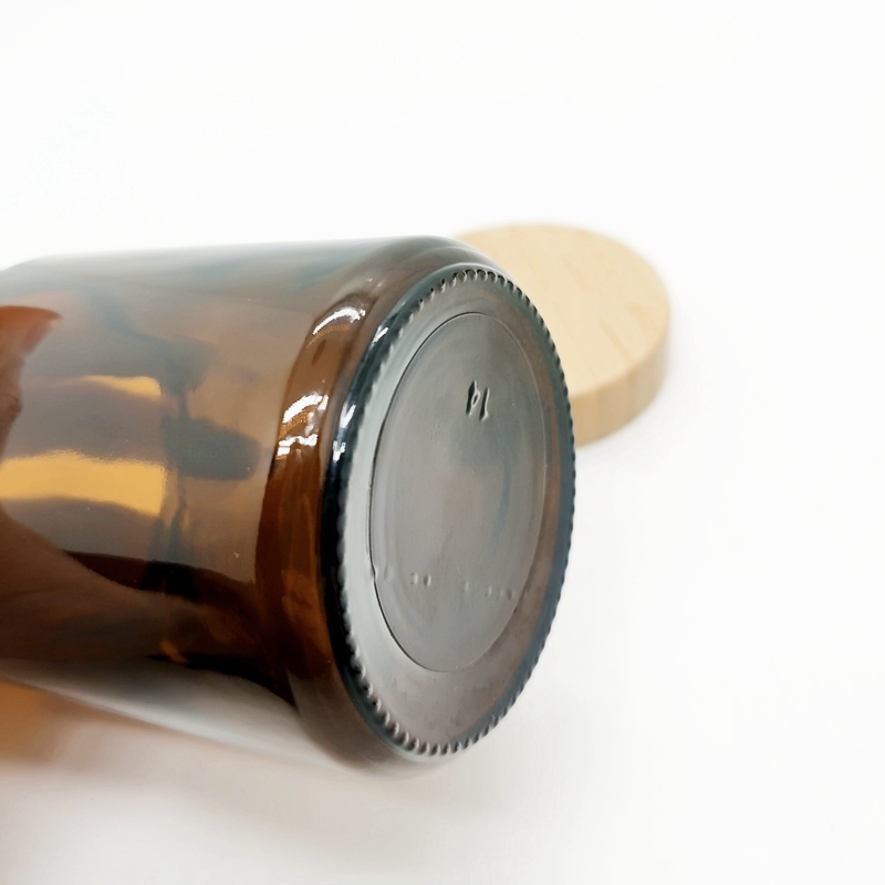 Empty Cosmetic Packaging Containers Amber 250ml 270ml Glass Jar With Bamboo Wood Lid for Face Cream