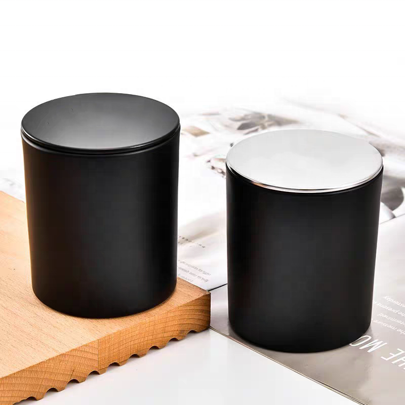10oz Empty Matte Black Frosted Candle Glass With Choice of Black, Copper, Gold, or Silver Metal Lid and Black Gift Box