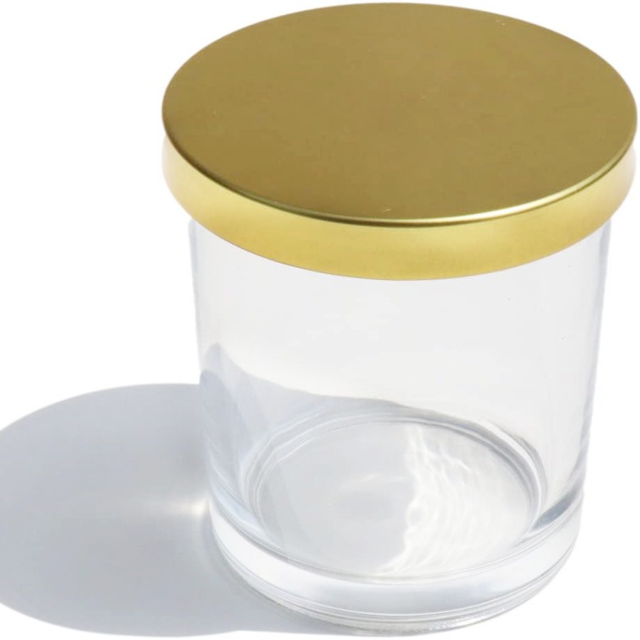 Large 10oz 14 oz clear clear Glass Candle Jars With sealed Metal Gold Lids for Wedding