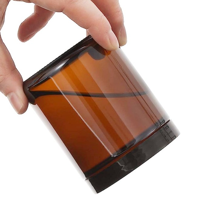 Amber Glass Straight Sided Jar -250ml Glass Candle Holder With Black Plastic Lid