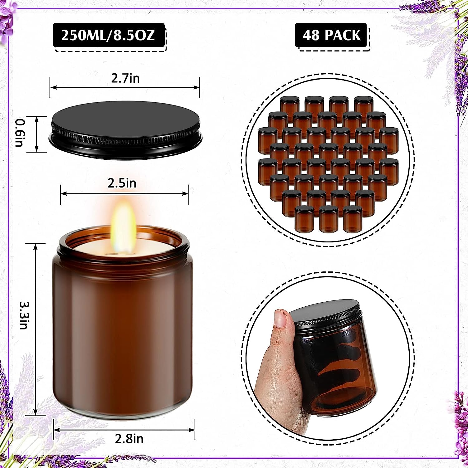 Best Price Empty Amber Candle Jars 8oz 250ml Amber Glass Scented Candles Holder With Lids