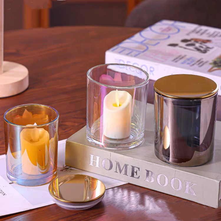 Luxury Empty 8oz 10oz 14 Oz 18oz Colorful Round Candles Jar Glass With Metal Lid
